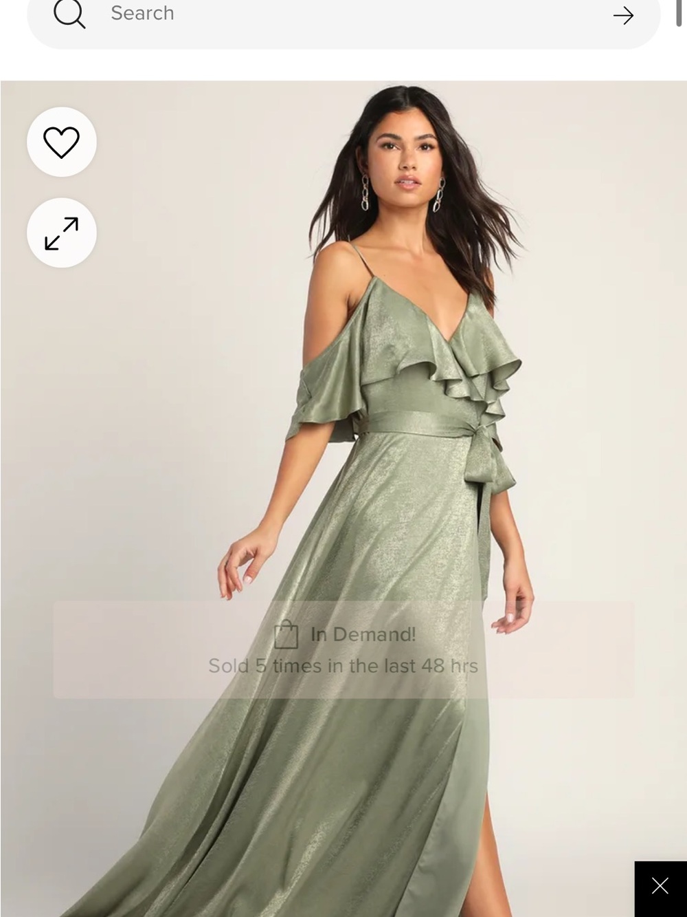 Lulu's Sage Green Ruffle Cold-Shoulder Maxi Dress